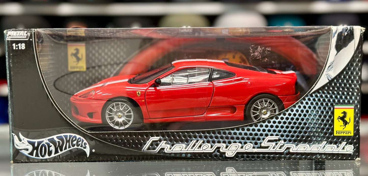 Hot Wheels Ferrari 360 Challenge Stradale Red w/ White Stripes 1/18 Scale Diecast Model Car | New - Product Image