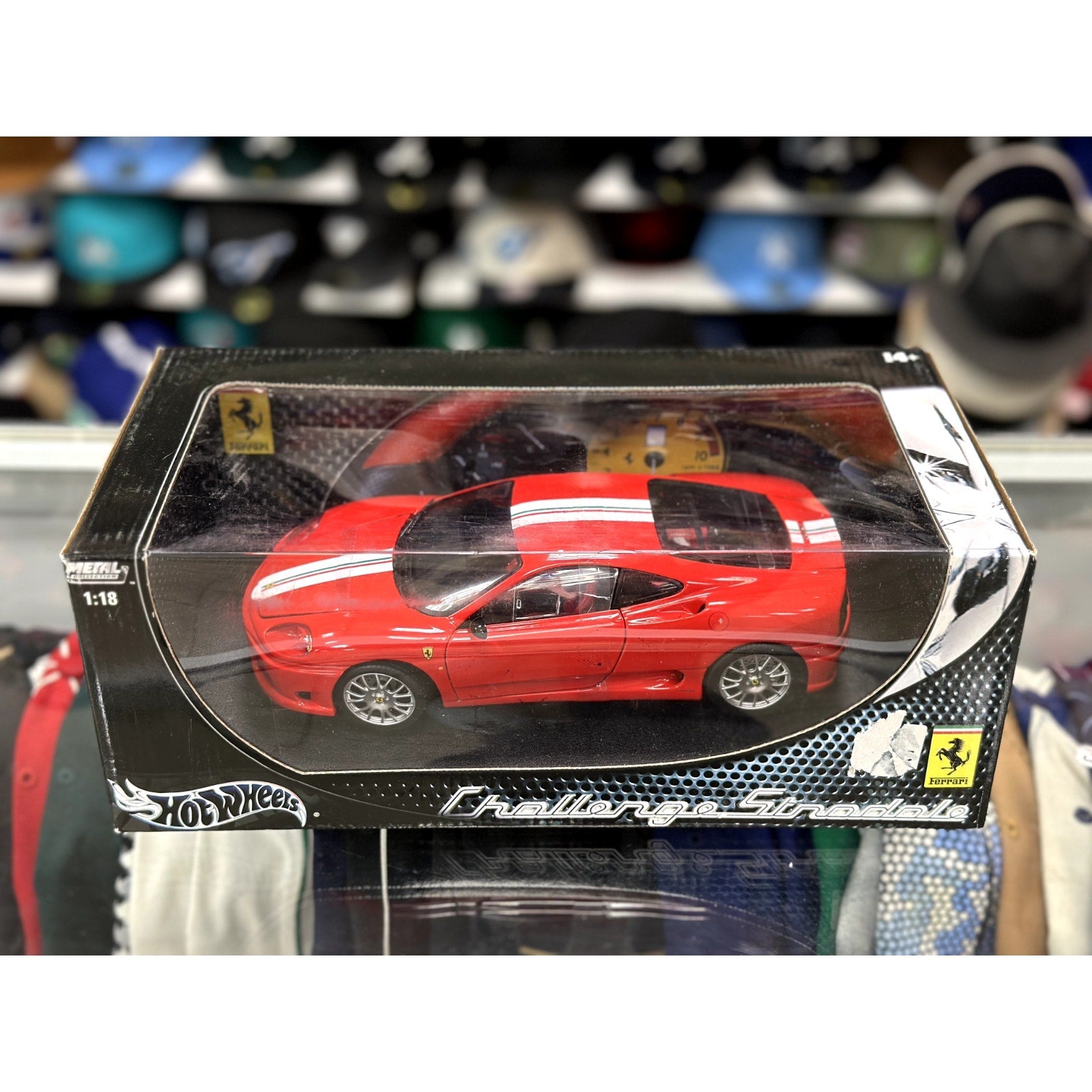 Hot Wheels Ferrari 360 Challenge Stradale Red w/ White Stripes 1/18 Scale Diecast Model Car | New - Product Image