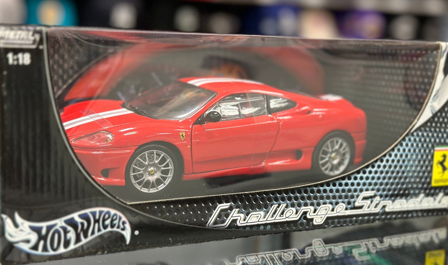 Hot Wheels Ferrari 360 Challenge Stradale Red w/ White Stripes 1/18 Scale Diecast Model Car | New - Product Image