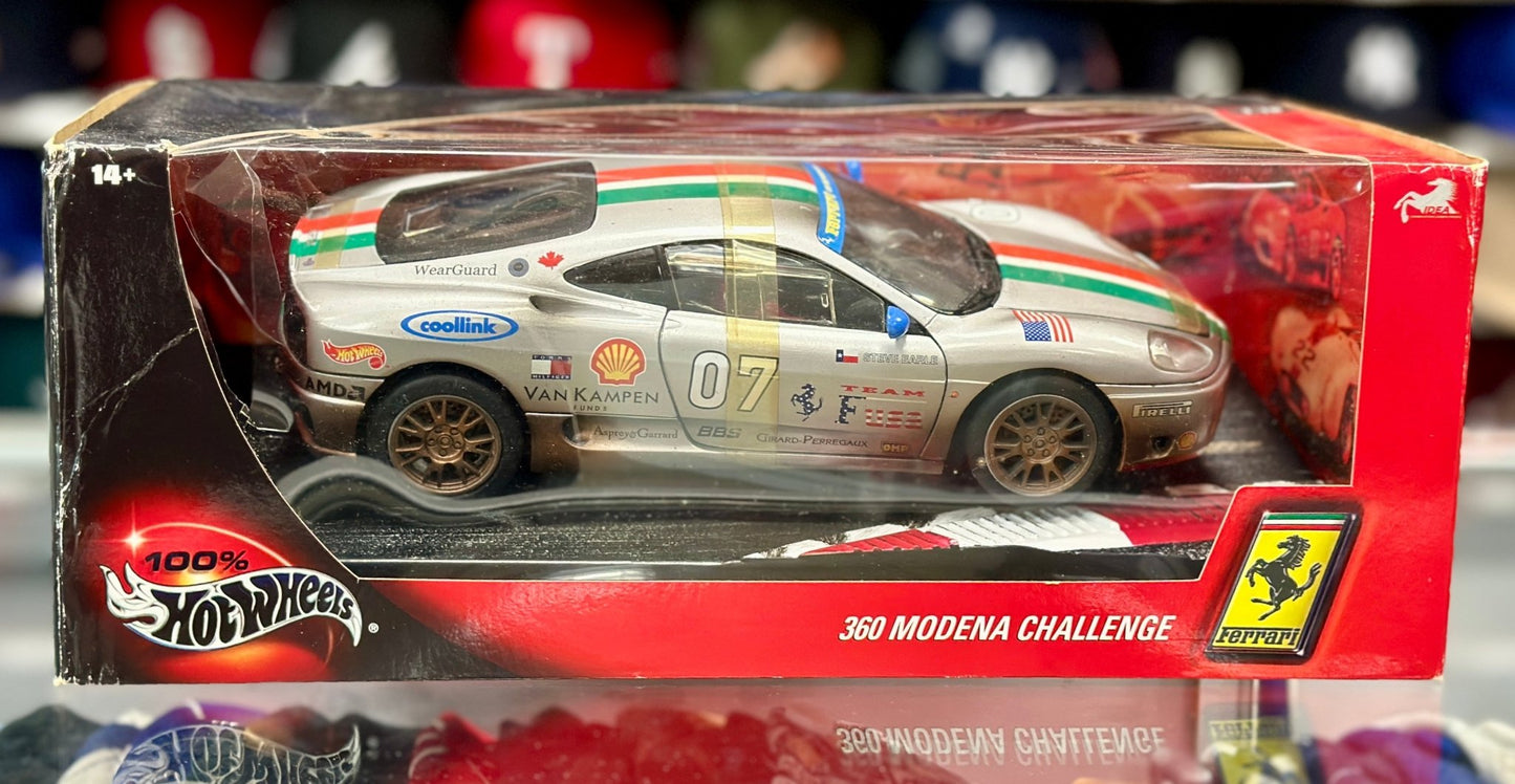 Hot Wheels Ferrari 360 Modena Challenge '#07 After Race' Silver 1/18 Scale Diecast Model Car | New - Product Image
