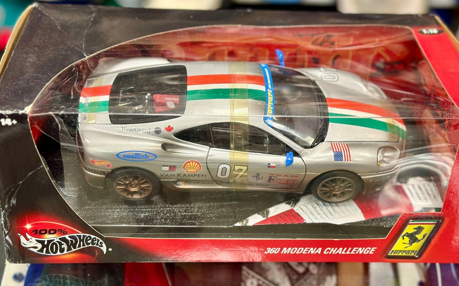 Hot Wheels Ferrari 360 Modena Challenge '#07 After Race' Silver 1/18 Scale Diecast Model Car | New - Product Image