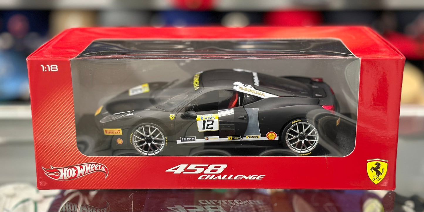 Hot Wheels Ferrari 458 Challenge Black 1/18 Scale Diecast Model Car | New - Product Image