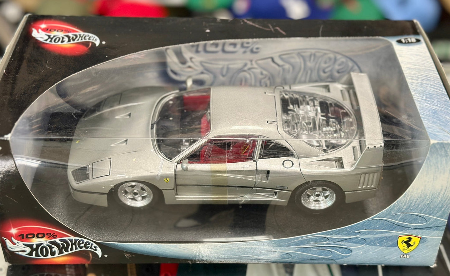 Hot Wheels Ferrari F40 Silver 'Limited 20 Made' 1/18 Scale Diecast Model Car | Box May Vary - Product Image