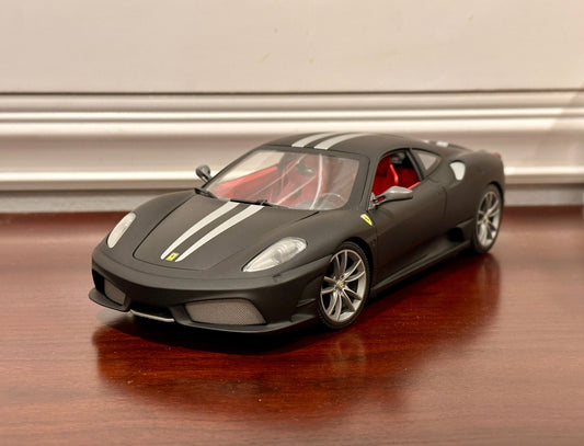 Hot Wheels Ferrari F430 Scuderia Matte Black w/ Siver Stripes 1/18 Scale Diecast Model Car - Product Image
