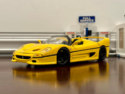 Hot Wheels Ferrari F50 Open-Top Yellow 1/18 Scale Diecast Model Car | Custom - Product Image