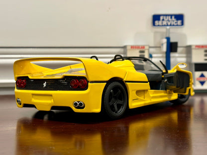Hot Wheels Ferrari F50 Open-Top Yellow 1/18 Scale Diecast Model Car | Custom - Product Image
