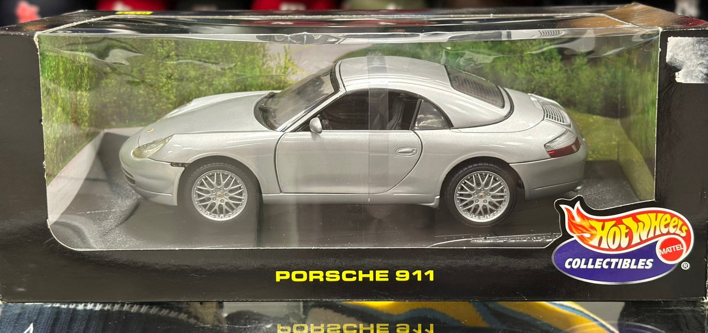 Hot Wheels Porsche 911 Silver 1/18 Scale Diecast Model Car | New - Product Image