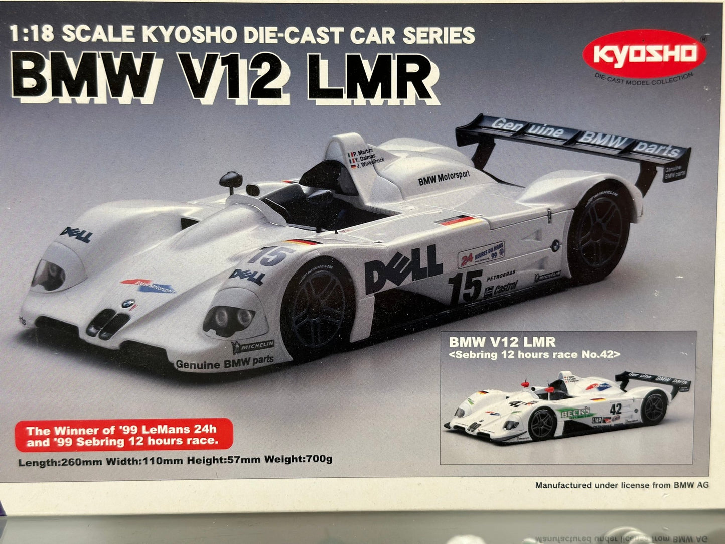 Kyosho BMW V12 LMR 'Winner of 1999 Le Man Race' 1/18 Scale Diecast Model Car | New - Product Image