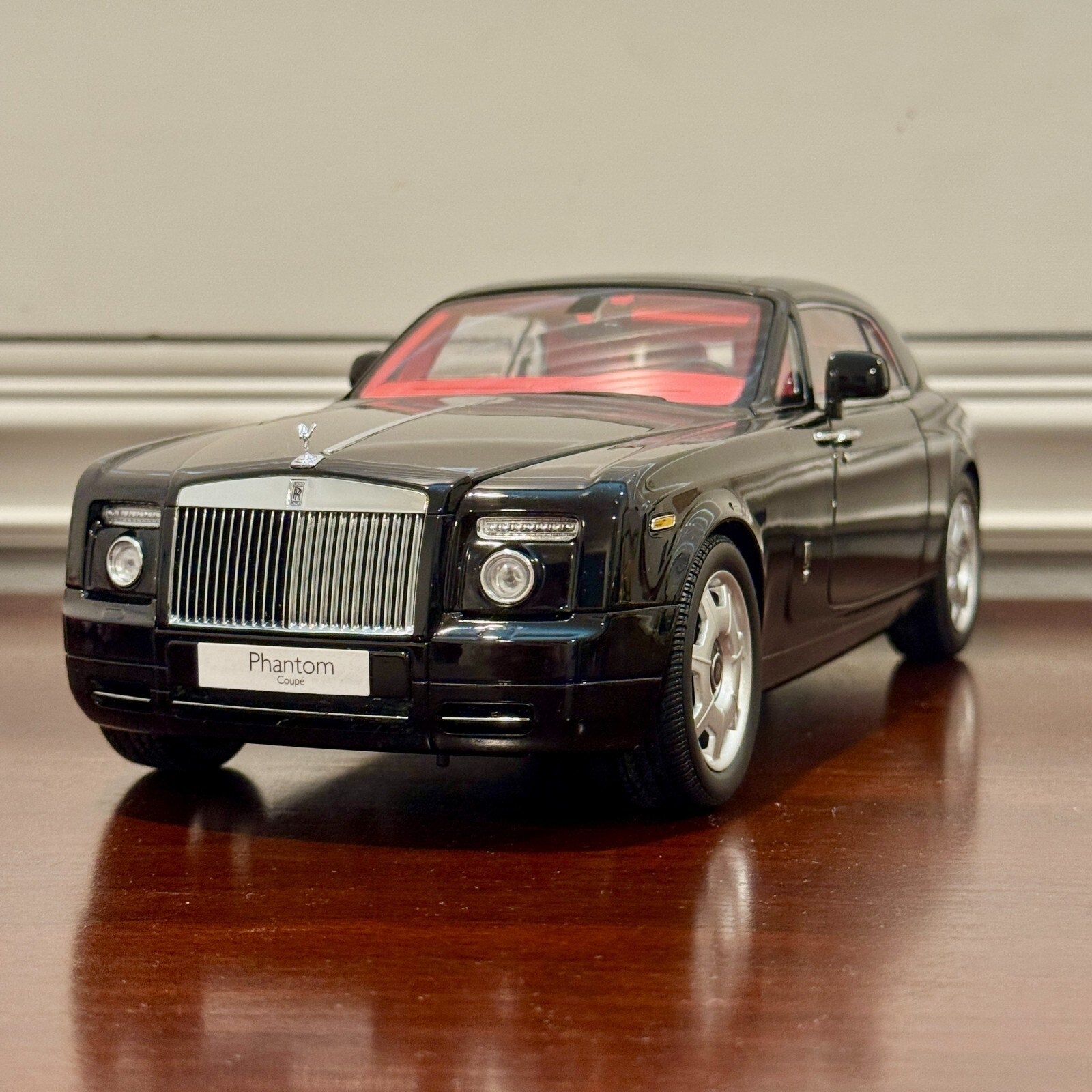 Kyosho Rolls Royce Phantom Coupe Diamond Black w/ Red Interior 1/18 Scale Diecast Model Car | New - Product Image