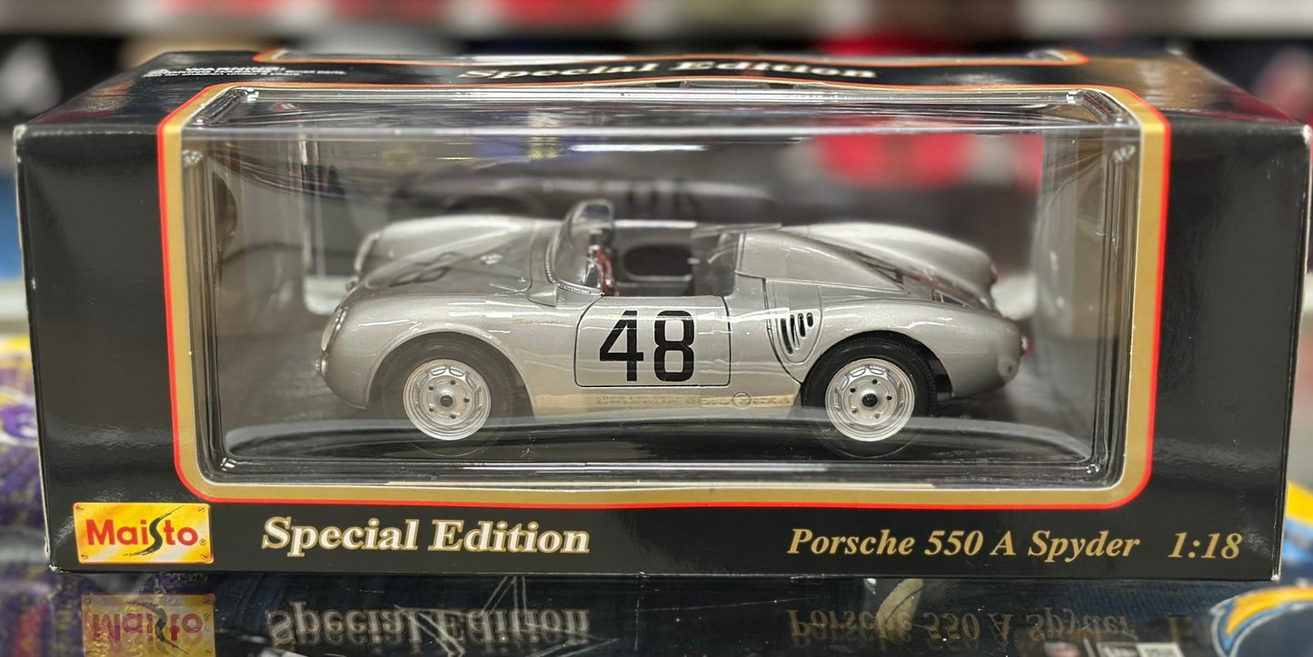 Maisto 1958 Porsche 550 A Spyder '1000km Bueno Aires' Silver 1/18 Scale Diecast Model Car | New - Product Image