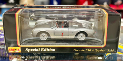 Maisto 1958 Porsche 550 A Spyder 'Plain Body' Silver 1/18 Scale Diecast Model Car | New - Product Image