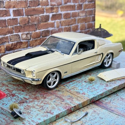 Maisto 1968 Ford Mustang Custom Cream/Black 1/18 Scale Diecast Model Car | Diorama Parts Car - Product Image
