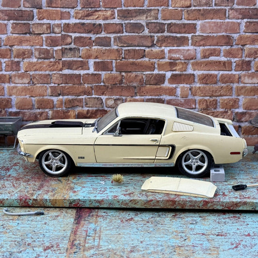 Maisto 1968 Ford Mustang Custom Cream/Black 1/18 Scale Diecast Model Car | Diorama Parts Car - Product Image
