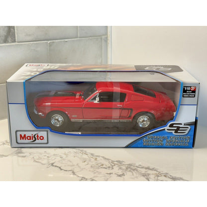 Maisto 1968 Ford Mustang GT Cobra Jet Red 1/18 Scale Diecast Model Car | New - Product Image