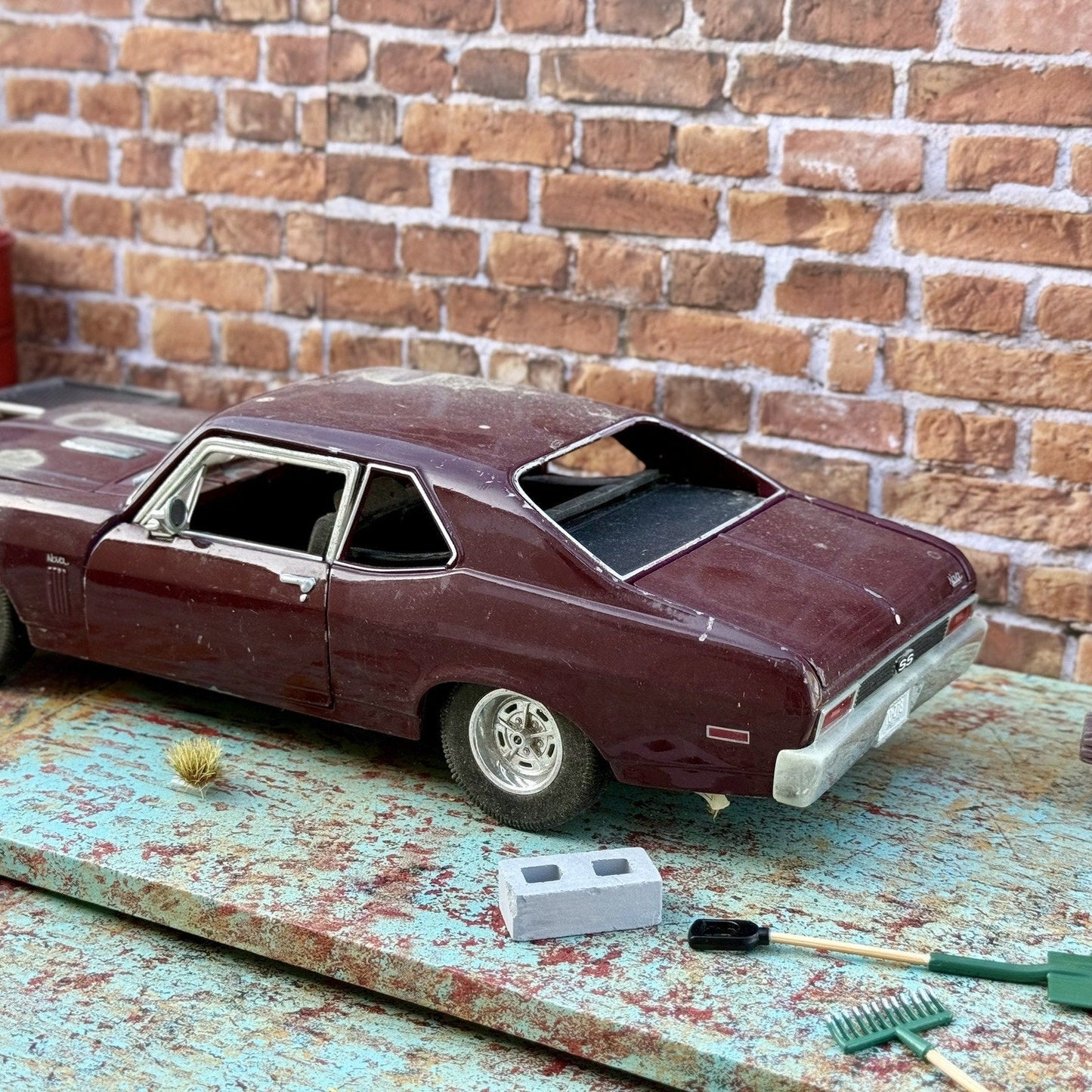 Maisto 1970 Chevrolet Nova SS Coupe Dark Red 1/18 Scale Diecast Model Car | Parts Car - Product Image
