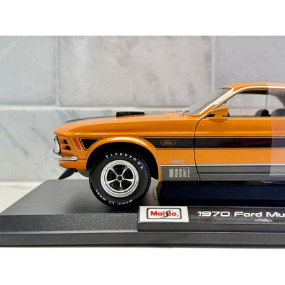 Maisto 1970 Ford Mustang Mach 1 Orange w/ Black Stripes 1/18 Scale Diecast Car | New - Product Image