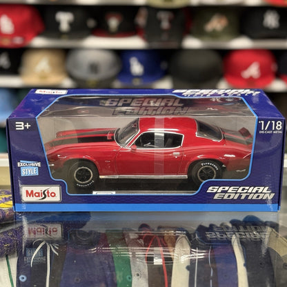 Maisto 1971 Chevy Camaro Red w/ White Stripe 1/18 Scale Diecast Model Car | New - Product Image