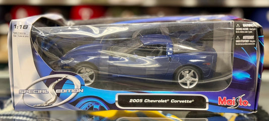 Maisto 2005 Corvette C6 Blue 1/18 Scale Diecast Model Car | New - Product Image