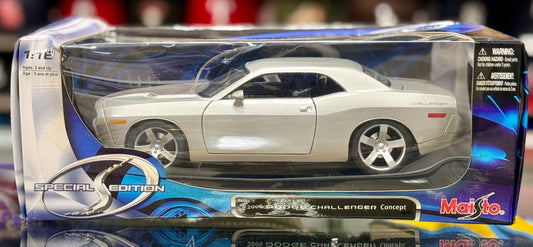 Maisto Dodge Challenger Concept Silver 1/18 Scale Diecast Model Car | Damage Box - Product Image
