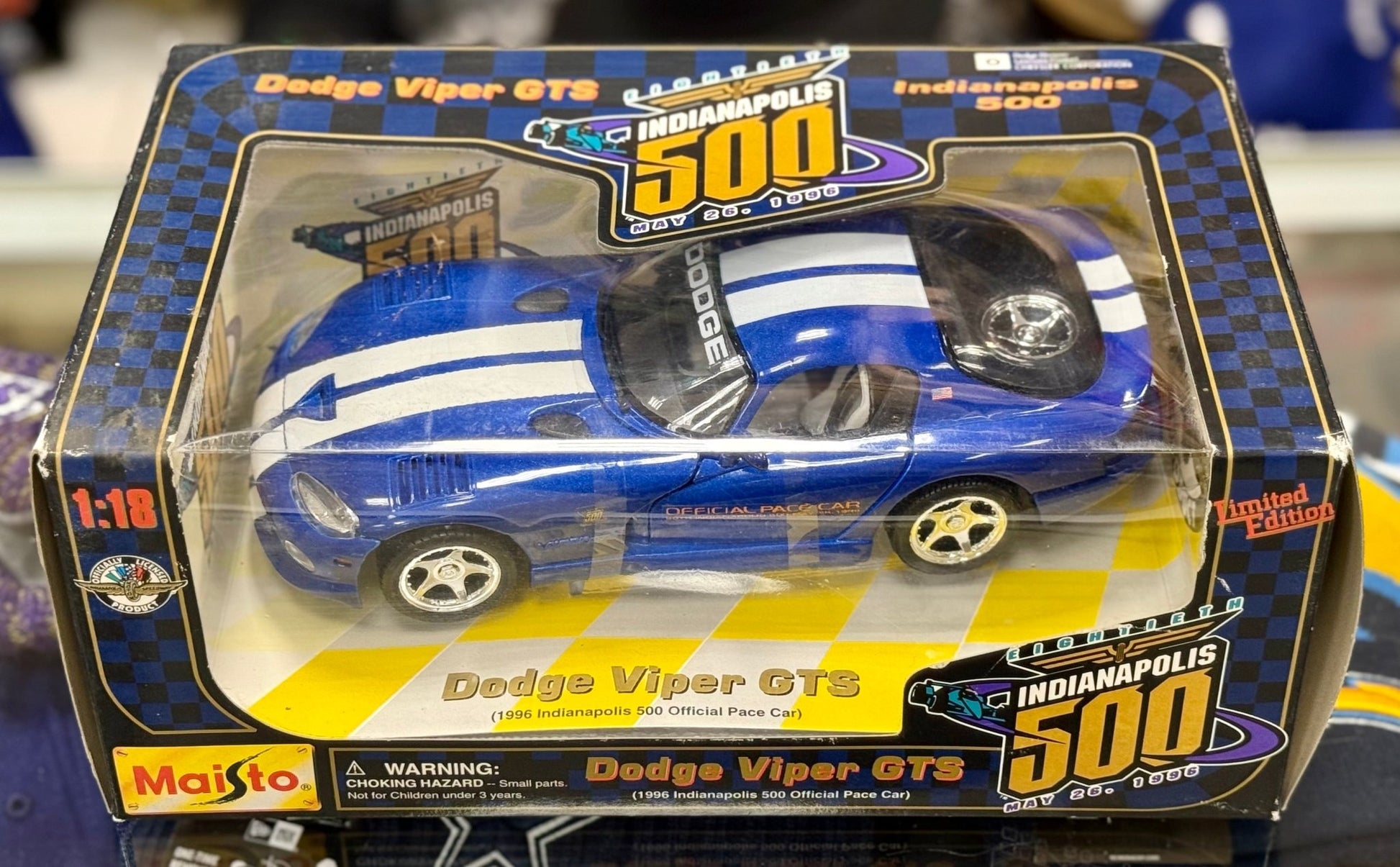 Maisto Dodge Viper GTS 'Indianapolis 500 Pace Car' Blue 1/18 Scale Diecast Model Car | New - Product Image
