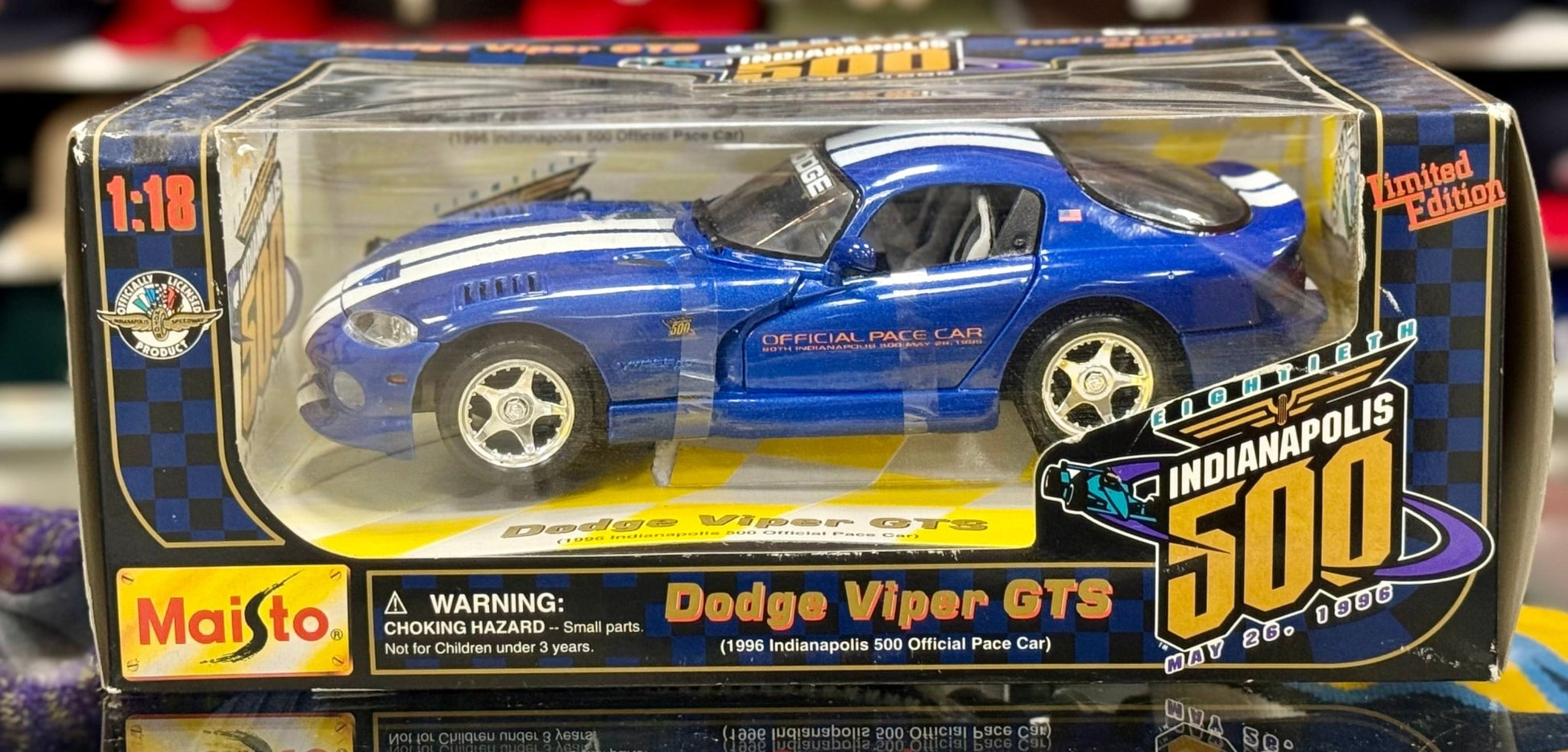 Maisto Dodge Viper GTS 'Indianapolis 500 Pace Car' Blue 1/18 Scale Diecast Model Car | New - Product Image
