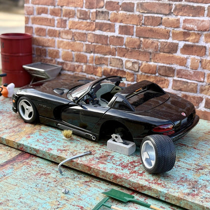 Maisto Dodge Viper RT/10 Black Broken Wheel 1/18 Scale Diecast Model Car | Diorama Parts Car - Product Image
