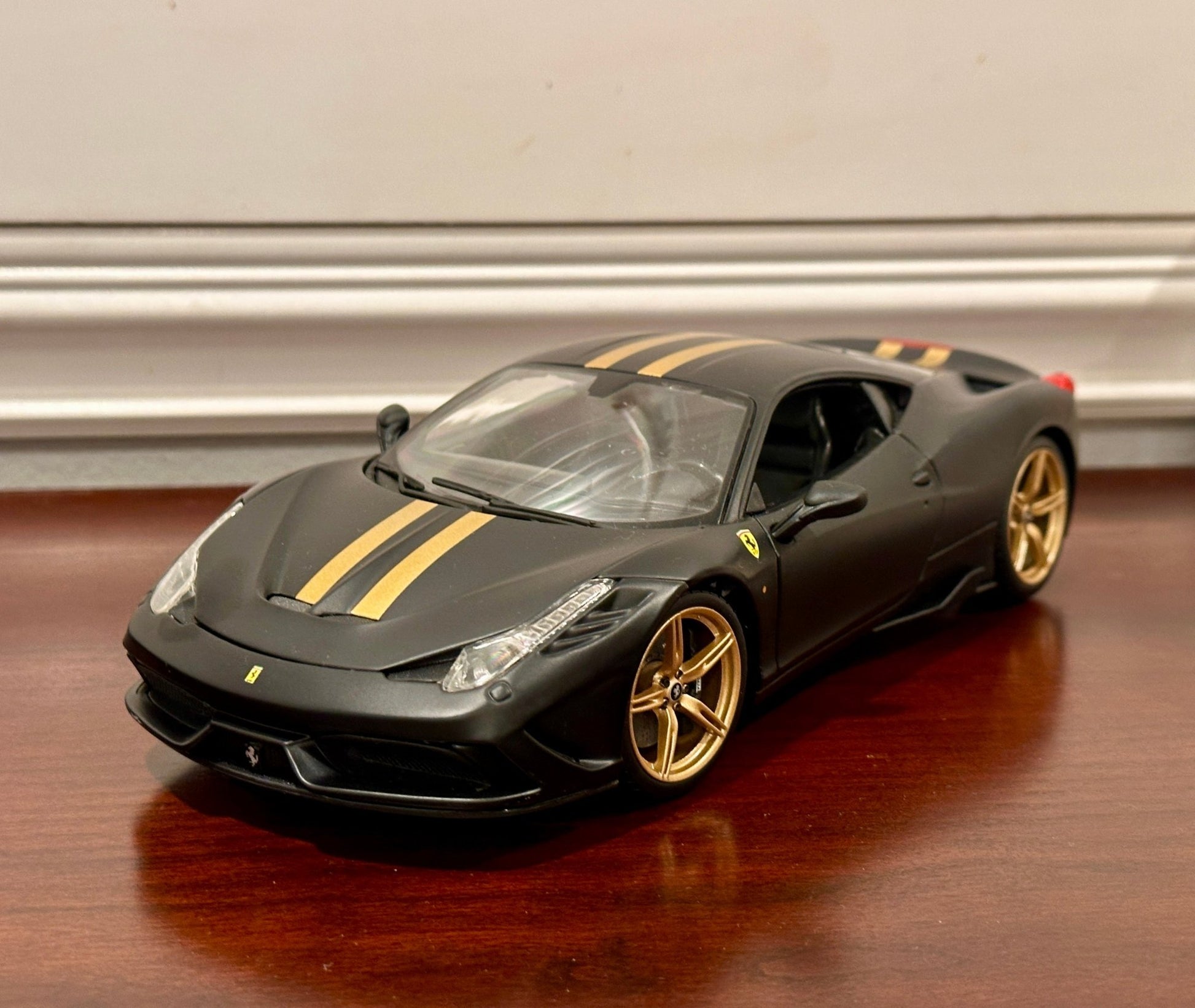 Maisto Ferrari 458 Speciale Matte Black w/ Gold 1/18 Scale Diecast Model Car | New - Product Image
