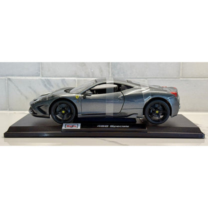 Maisto Ferrari 458 Speciale Titanium Gray 1/18 Scale Diecast Model Car | New - Product Image