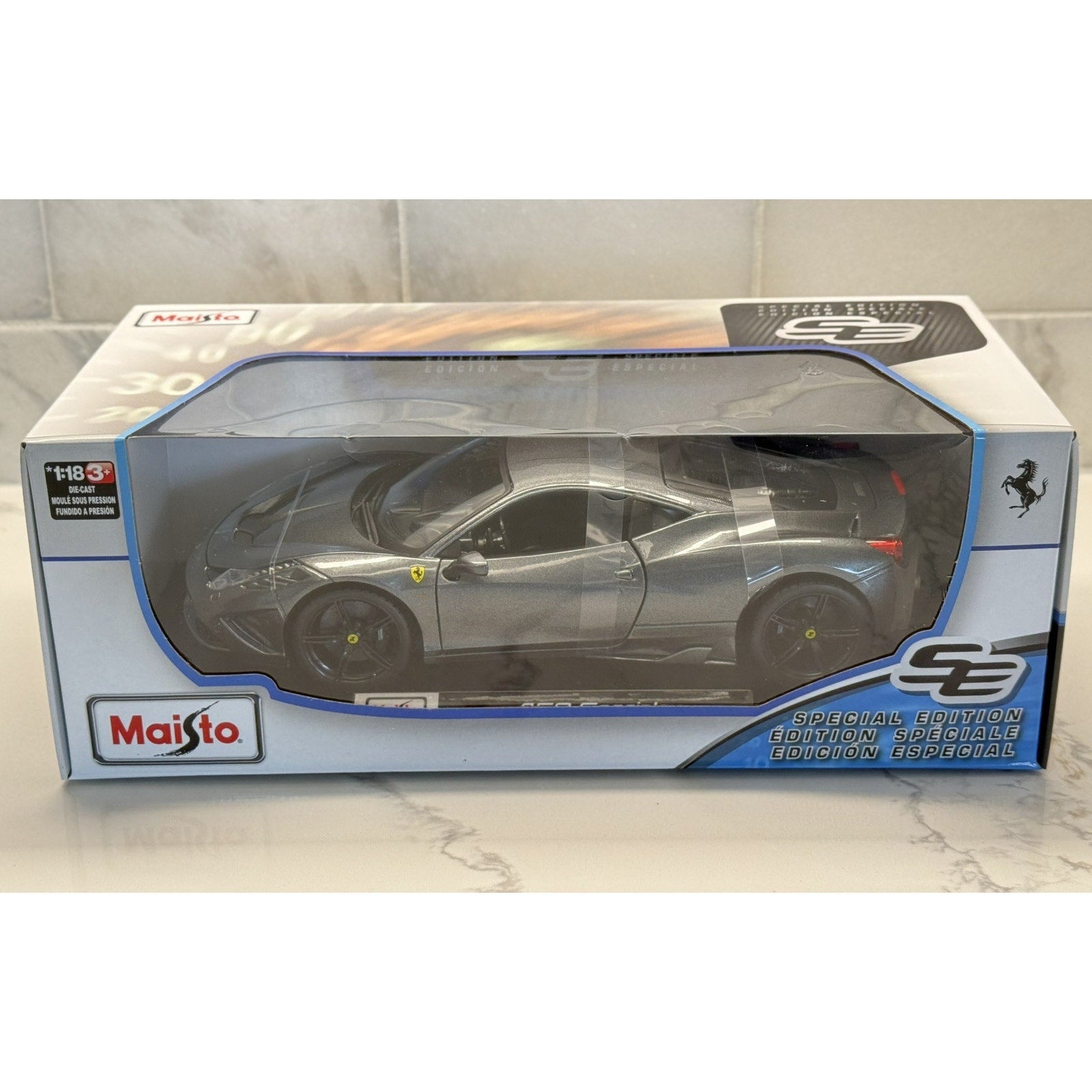 Maisto Ferrari 458 Speciale Titanium Gray 1/18 Scale Diecast Model Car | New - Product Image