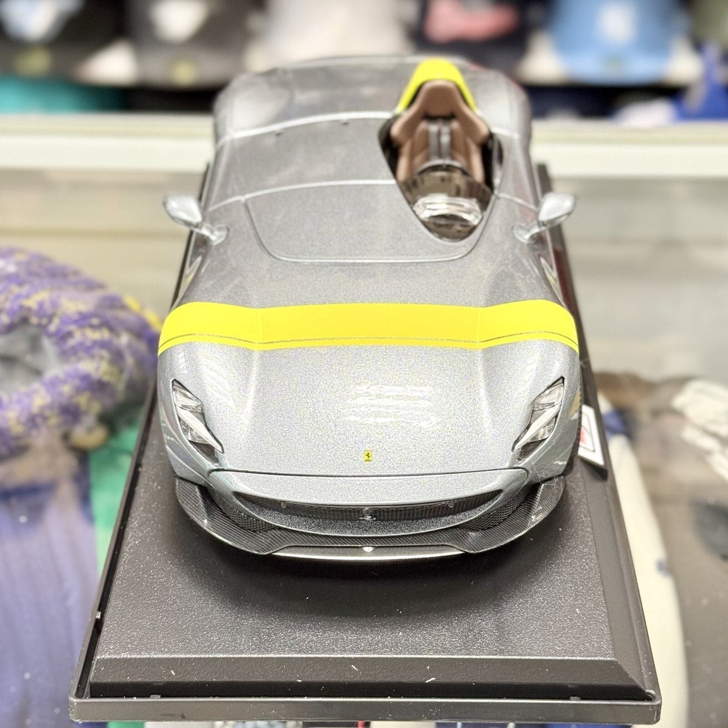 Maisto Ferrari Monza SP1 Silver w/ Yellow Stripes 1/18 Scale Diecast Model Car | New - Product Image