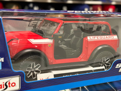 Maisto Ford Bronco 'Life Guard Edition' Red 1/18 Scale Diecast Model Car | New - Product Image