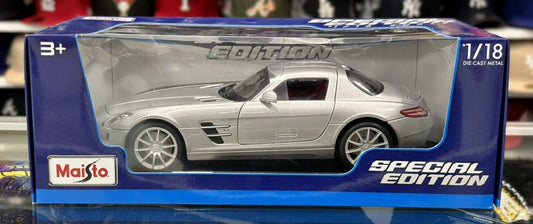 Maisto Mercedes Benz SLS AMG Silver 1/18 Scale Diecast Model Car | New - Product Image