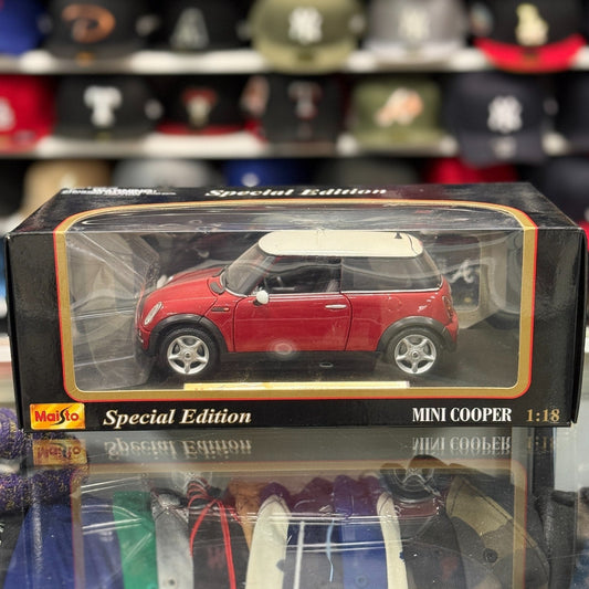 Maisto Mini Cooper Red w/White Top 1/18 Scale Diecast Model Car | New - Product Image