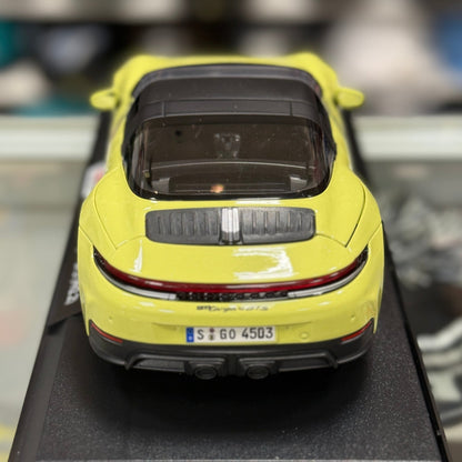 Maisto Porsche 992 Targa Mantis Yellow 1/18 Scale Diecast Model Car | New - Product Image
