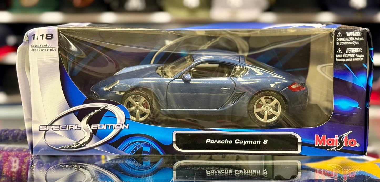 Maisto Porsche Cayman Metallic Blue 1/18 Scale Diecast Model Car | New - Product Image