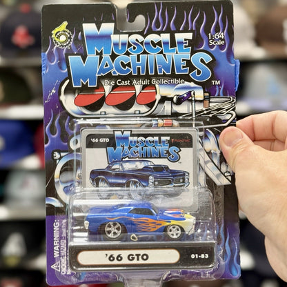 Muscle Machines 1966 Pontiac GTO Blue w/ Flames 1/64 Scale Diecast Model Car - Product Image