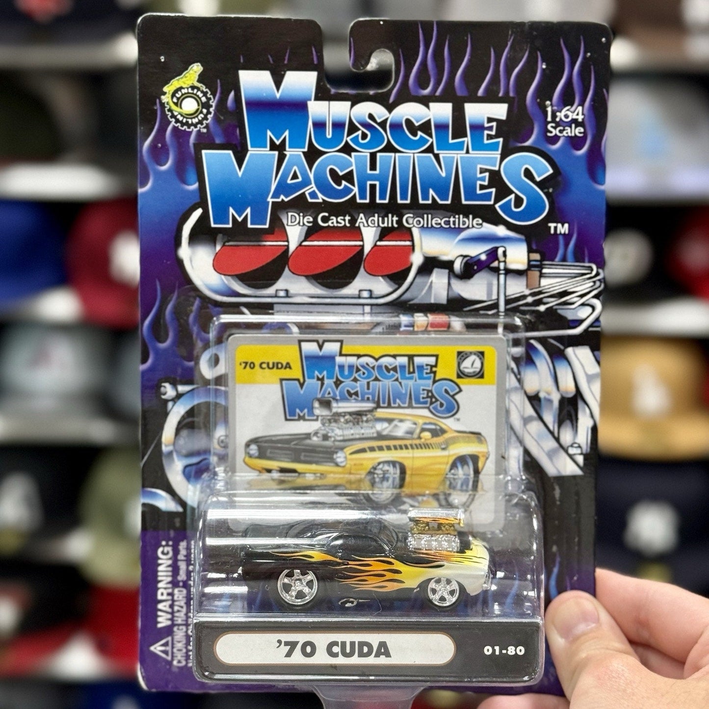 Muscle Machines 1970 Cuda Black w/ Flames 1/64 Scale Diecast Model Car - Product Image