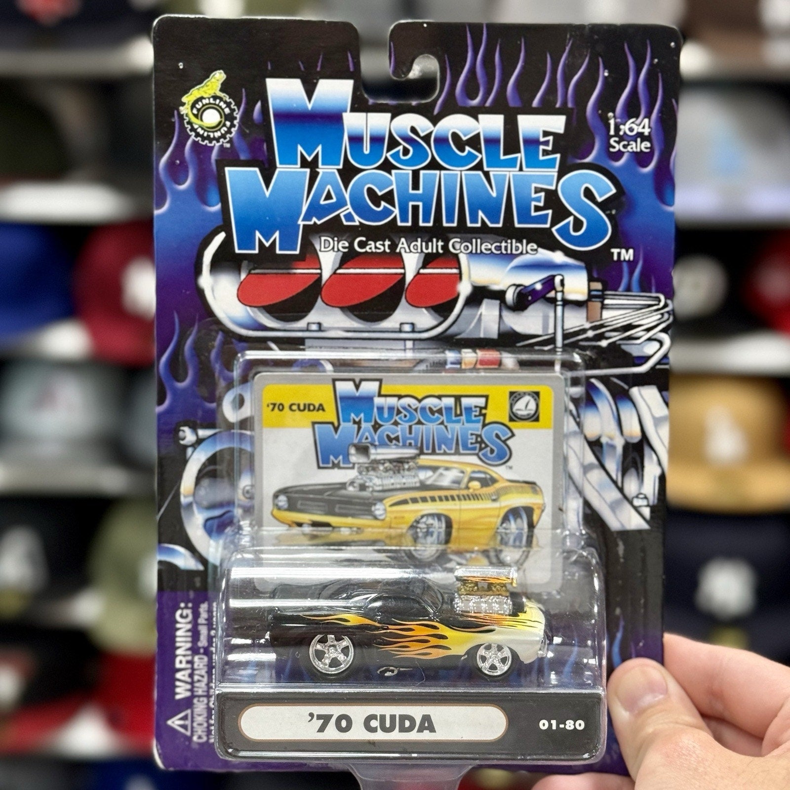 Muscle Machines 1970 Cuda Black w/ Flames 1/64 Scale Diecast Model Car - Product Image