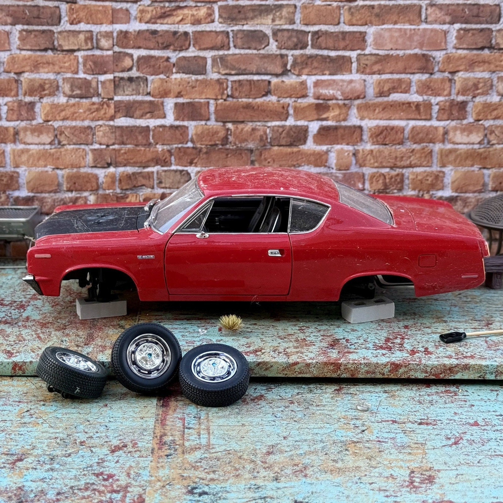 Road Signature 1970 AMC Rebel Red 1/18 Scale Diecast Model Car | Parts Car - Product Image