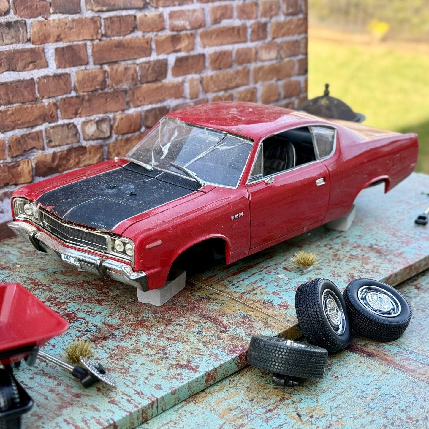Road Signature 1970 AMC Rebel Red 1/18 Scale Diecast Model Car | Parts Car - Product Image