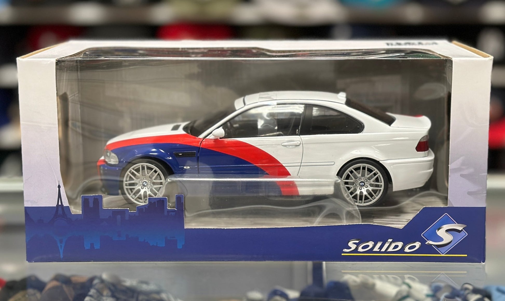 Solido BMW E46 M3 White/Red/Blue 1/18 Scale Diecast Model Car - Product Image