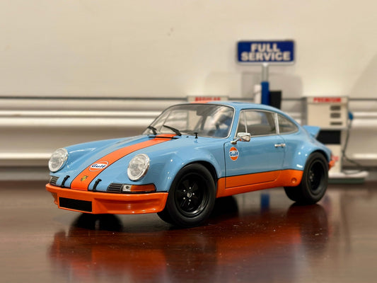 Solido Porsche 911 RSR Gulf Blue w/ Orange 1/18 Scale Diecast Model Car - Product Image