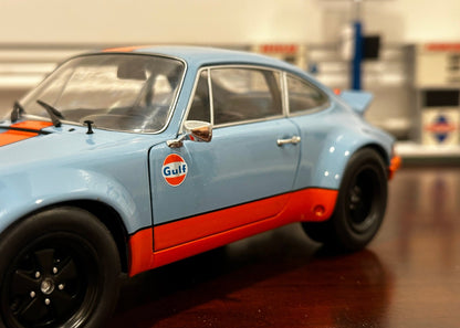 Solido Porsche 911 RSR Gulf Blue w/ Orange 1/18 Scale Diecast Model Car - Product Image
