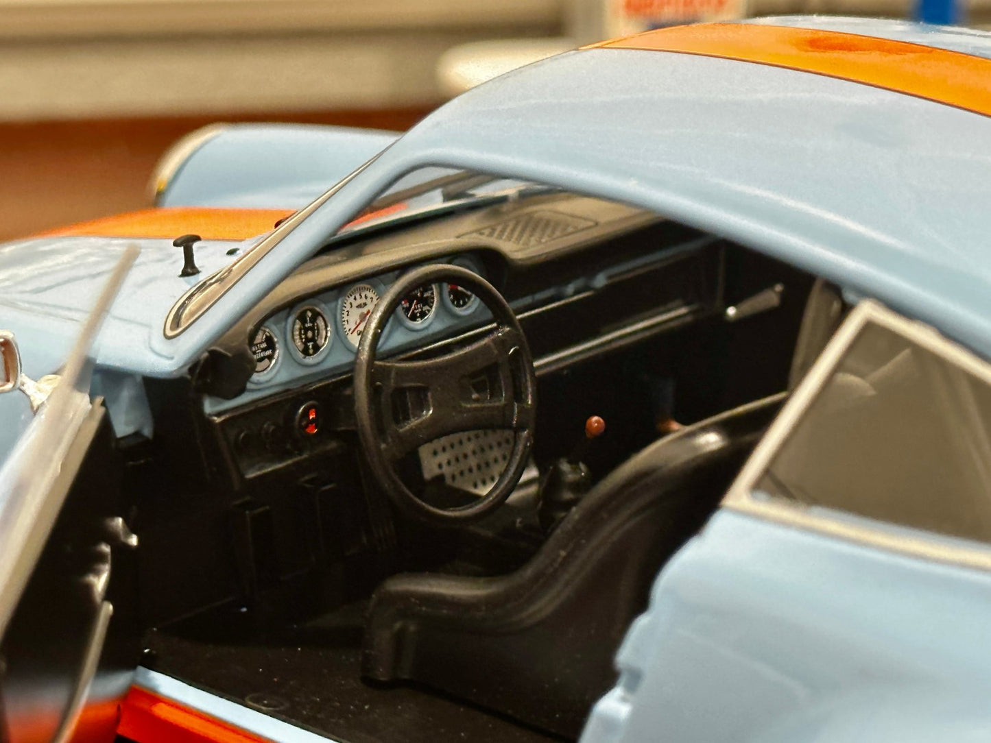 Solido Porsche 911 RSR Gulf Blue w/ Orange 1/18 Scale Diecast Model Car - Product Image