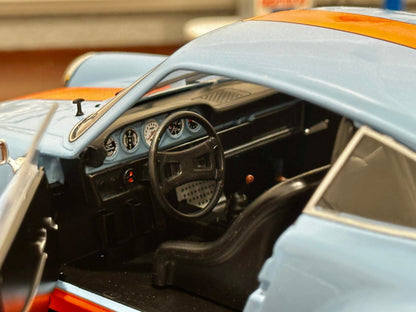 Solido Porsche 911 RSR Gulf Blue w/ Orange 1/18 Scale Diecast Model Car - Product Image