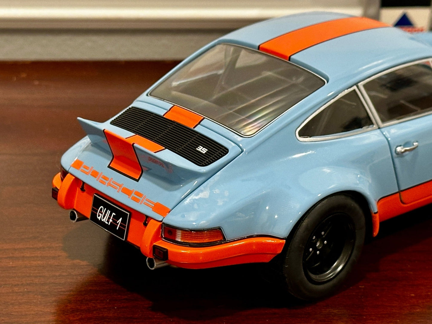 Solido Porsche 911 RSR Gulf Blue w/ Orange 1/18 Scale Diecast Model Car - Product Image