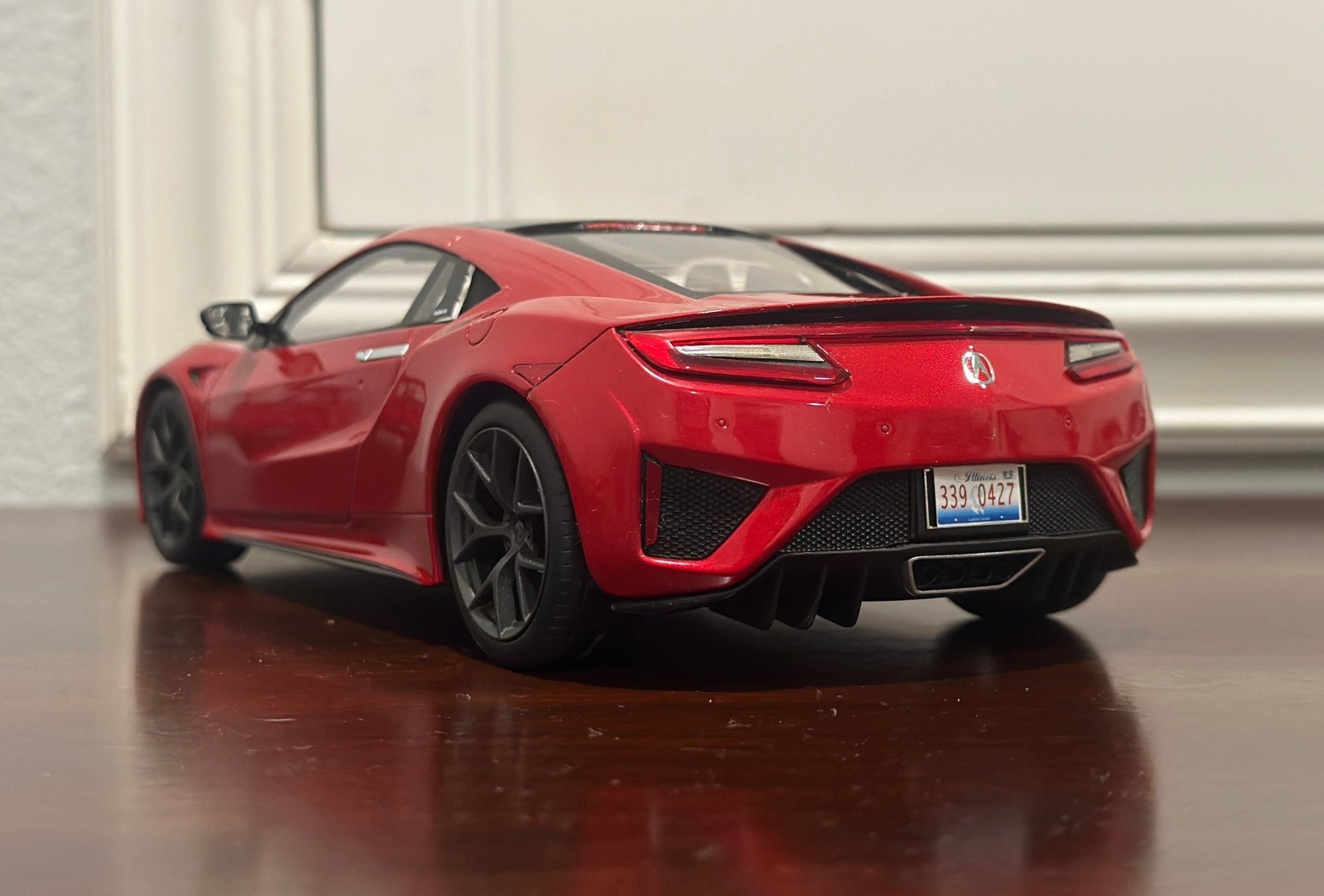 Top Speed Acura NSX '#008/999 Limited Edition' Red 1/18 Scale Resin Model Car | Seperate Side Mirror - Product Image