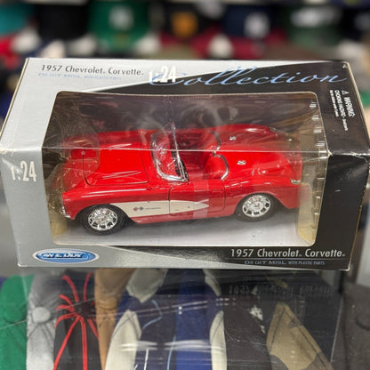 WELLY 1957 Chevy Corvette Convertible Red 1/24 Scale Diecast Model Car - Product Image