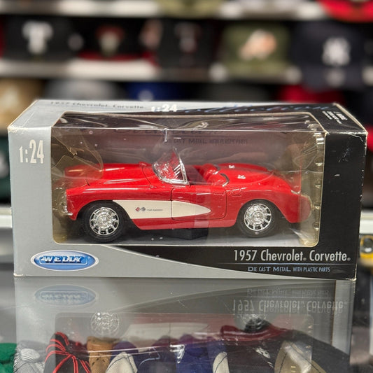 WELLY 1957 Chevy Corvette Convertible Red 1/24 Scale Diecast Model Car - Product Image