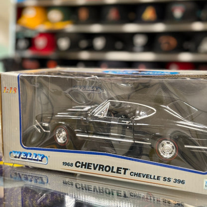 WELLY 1968 Chevrolet Chevelle SS 454 Black 1/18 Scale Diecast Model Car | New - Product Image